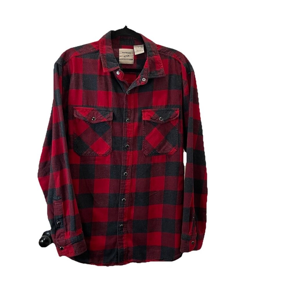 Victory Outfitters Red Black Plaid Flannel Pearl Snap Long Sleeve Shirt Mens L